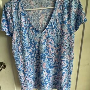 Lilly Pulitzer Blue and Pink Short Sleeve Top